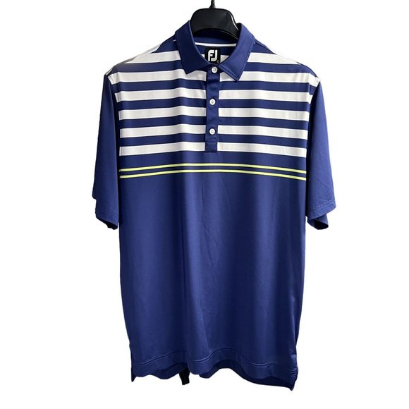 FootJoy Men's Large Blue Striped Short Sleeve Golf Polo - Picture 1 of 3